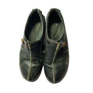Clarks Bendables Black Leather Slip On Loafer Shoes Size 8.5 M Top Stitch Button